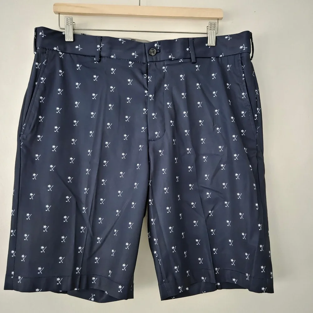 NEW Walter Hagen Mens Size 36 Golf Shorts Palm Tree Print Navy Blue Perfect Fit